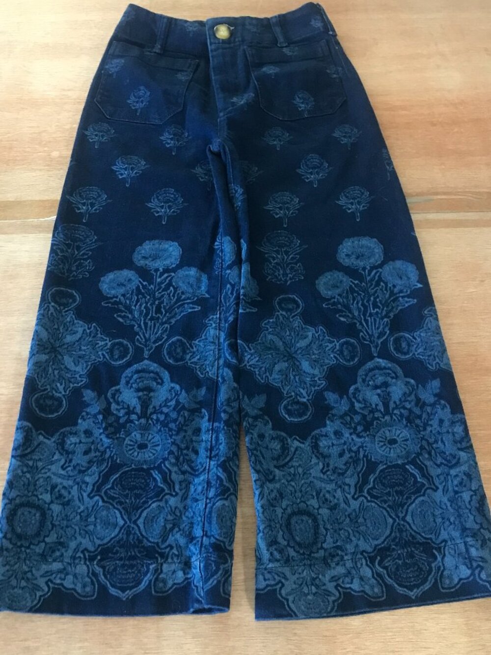 Maeve Colette Wide Leg Jeans Women 25P Blue Floral High Rise Pocket Bohemian